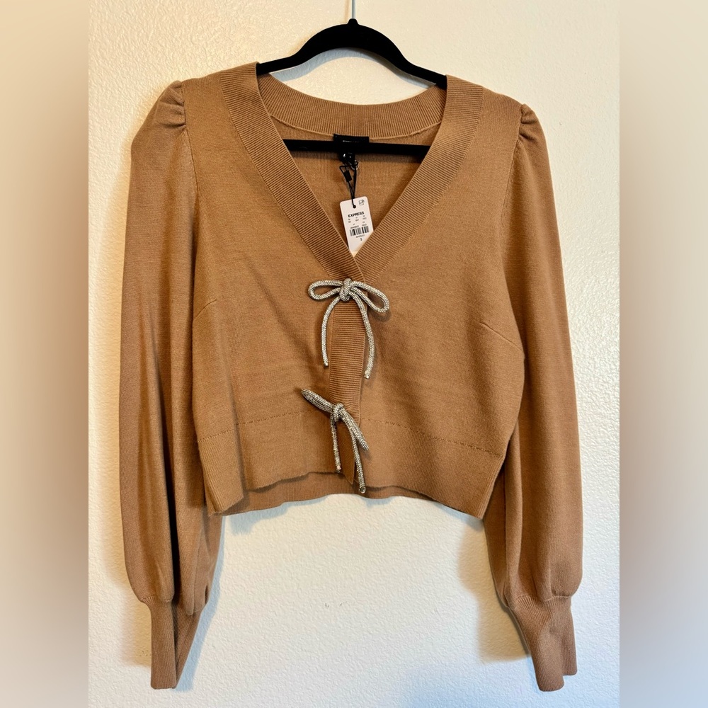 Express rhinestone bow cardigan
